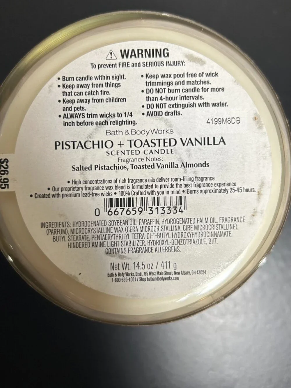 Bath & Body Works Pistachio & Toasted Vanilla 3-Wick Candle NEW